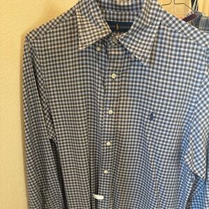 Ralph Lauren men's blue plaid, button-down size medium